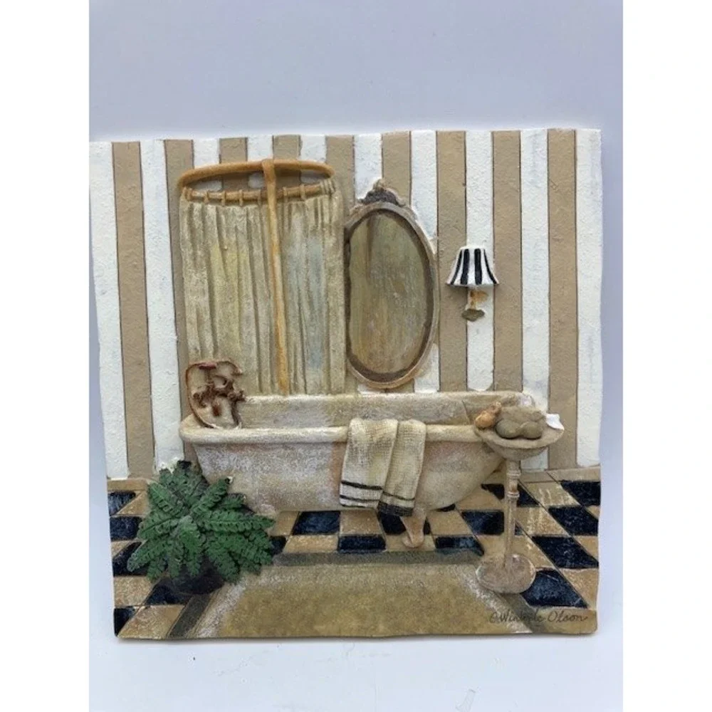 C. Winterle Olson Ceramic Bathroom Interior Wall‎ Art Tiles Set of 4 Home Decor